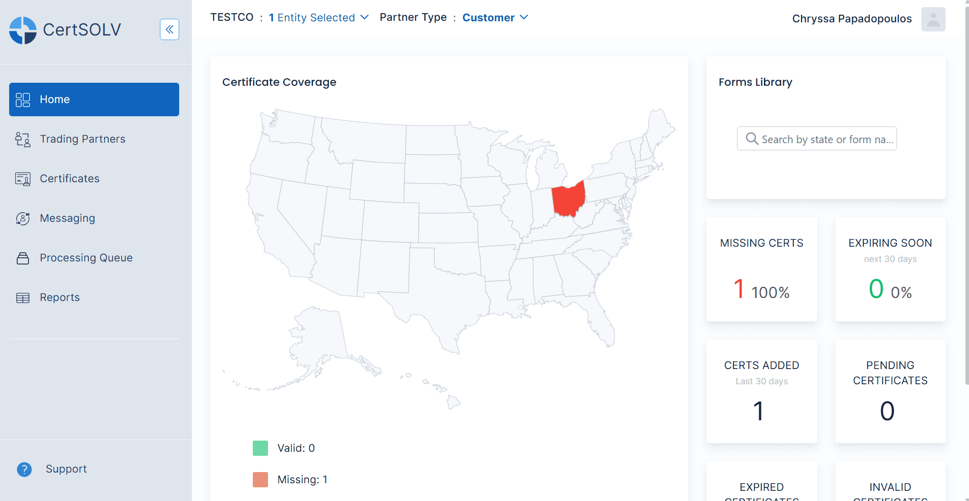 ACTSOLV AUTOSOLV screenshot of multi-location sales tax exemption certificate management screen
